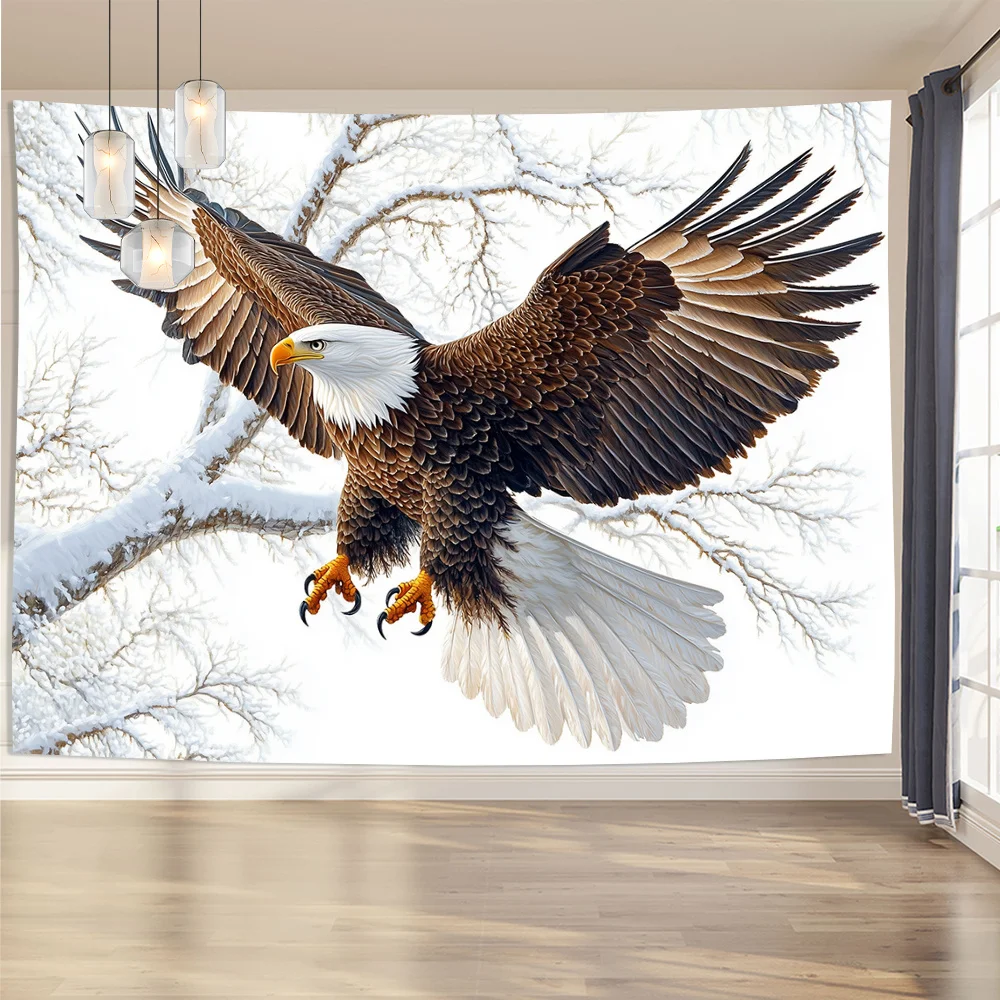 Bald Eagle Wall Tapestry Winter Forest Scene Decor American Symbol Art Living Room Home Decor Trend