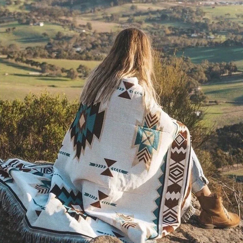 Ethnic Bohemian Mexico Blankets Outdoor Beach Picnic Blanket Striped Boho Linen Bed Blankets Plaid Sofa Mats Travel Rug Tassels