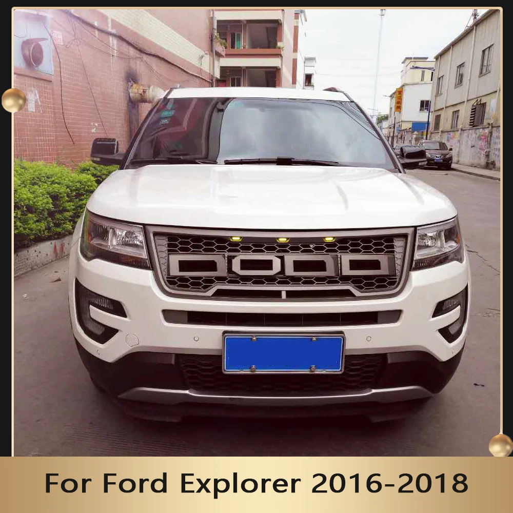 

Front Grille Bumper Mesh Grill Honeycomb Grills For Ford Explorer 2016 2017 2018 Car Cover Grille Styling W/LED Lights & Letters