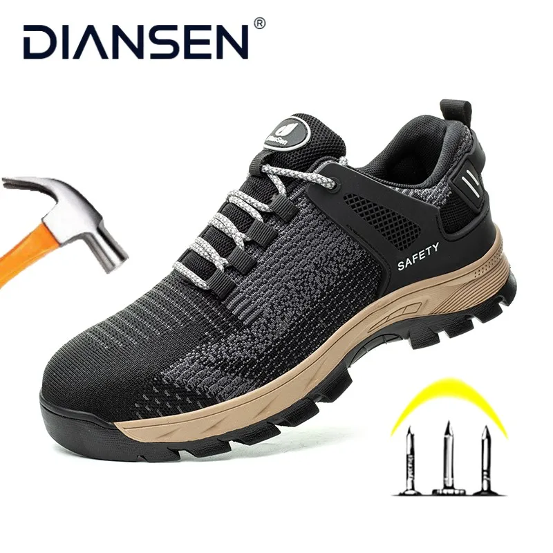 

Steel Toe Safety Shoes Men, Anti-Puncture Anti-Smash Non Slip Industrial Work Boots Breathable Rotating Button Work Shoes