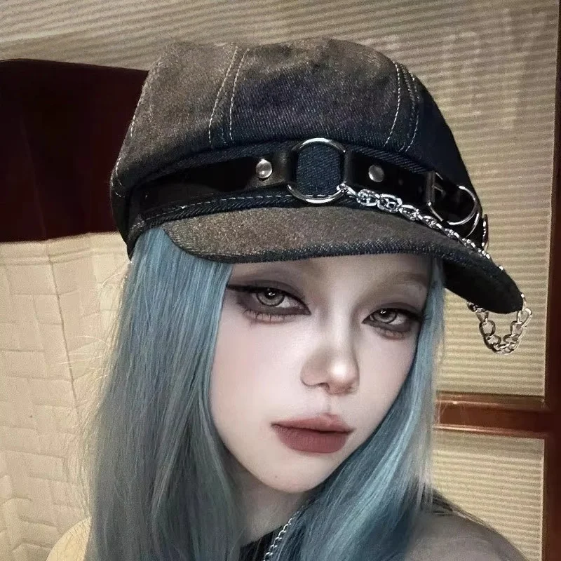 Women's Men's Harajuku Gothic Lolita Beret Hat Y2k Girls Punk Grunge Chic Streetwear Accessories Caps Newsboy Cap