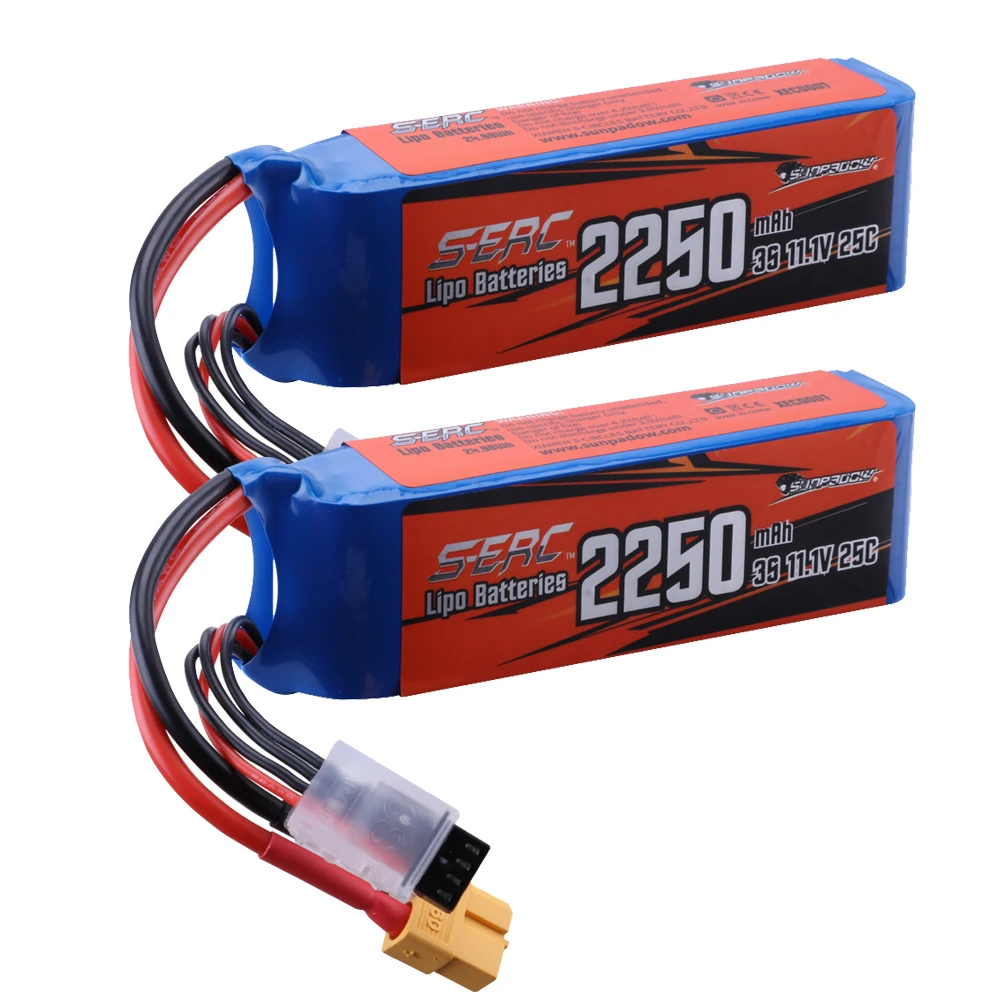 Sunpadow 2250mAh 3S Lipo Battery for 11.1V 25C with XT60 Plug for RC Airplane Quadcopter Drone FPV Helicopter Racing Hobby