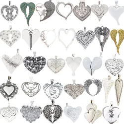 2pcs Antique Silver Bohemian Mix Large Hammered Heart Charms Pendants for DIY Necklace Jewelry Making Findings