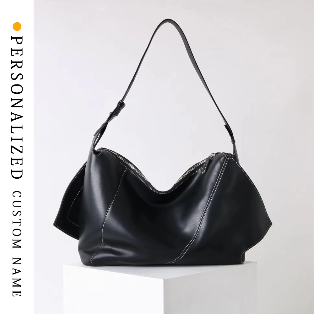 

Soft cowhide fashionable and versatile women's bag large capacity one-shoulder crossbody tote bag free gold stamping letters