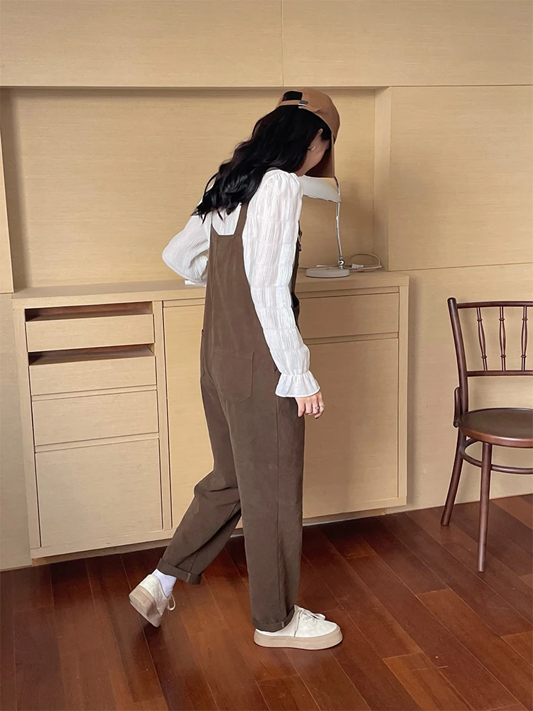 Vintage Denim Overalls Women Summer 2022 New American vintage brown Jumpsuits loose straight pants Y2K Women Jeans