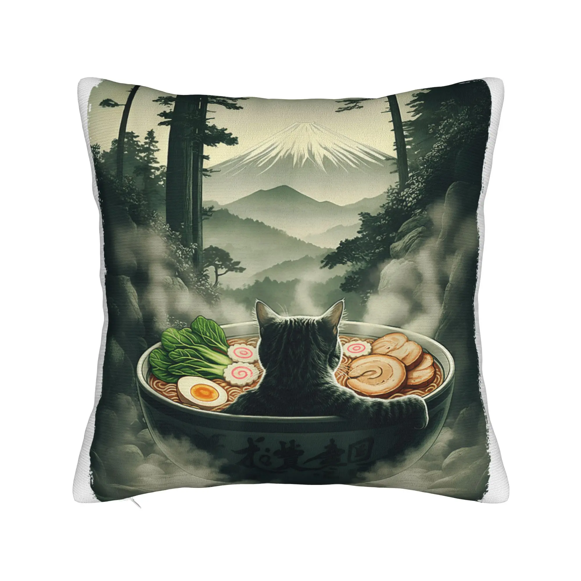 Cat Ramen Japanese Graphic Pillow Case  Graphic Pillow Cover For Wedding Party Home Decor Morden Cushion Cover