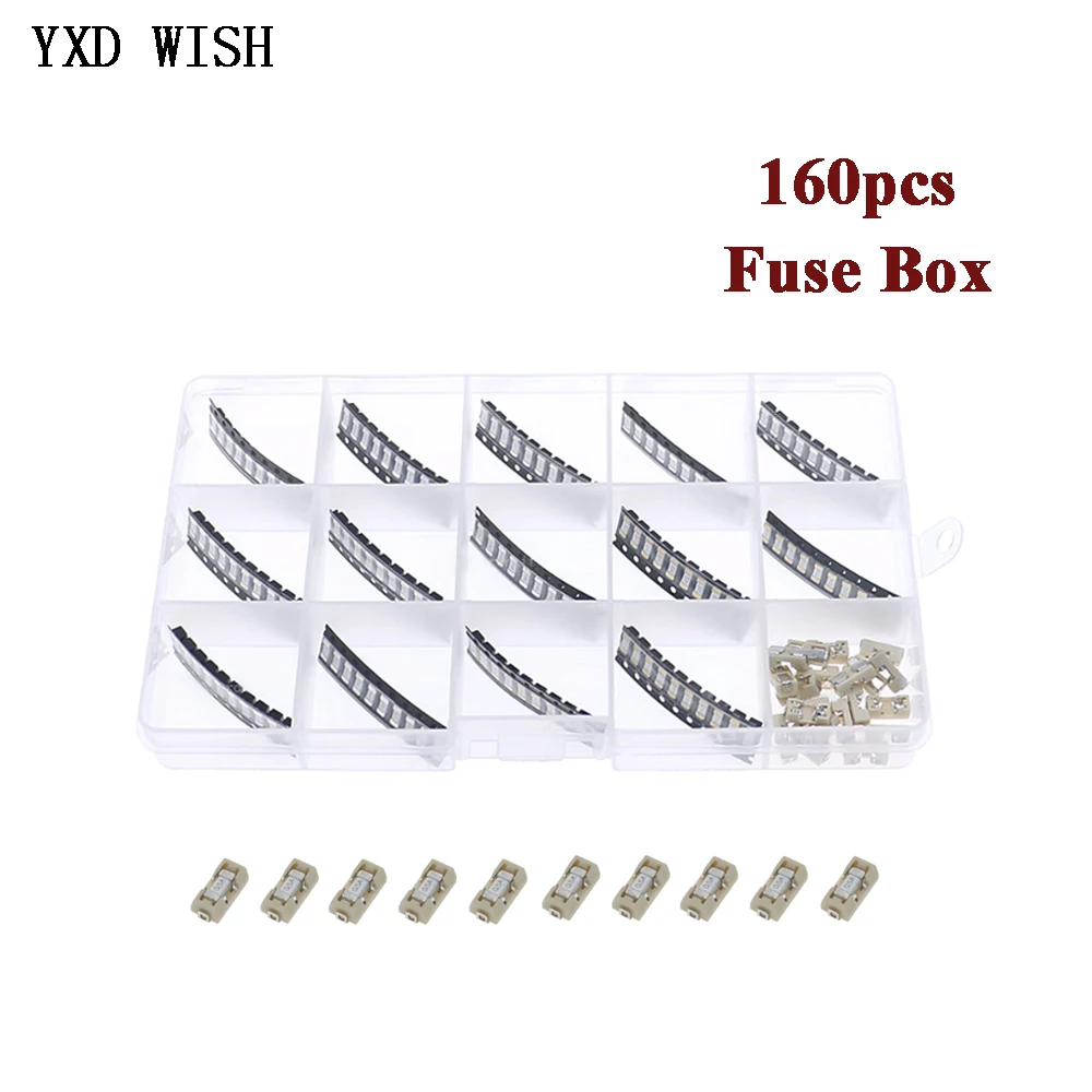 

160pcs 15Values 250V 1808/2410/6125 Ceramic SMD Slow blow Fuse Box Kit 1A 2A 3A 4A 5A 6.3A 8A 10A 12A 15A 20A 25A SMD Fuse Set