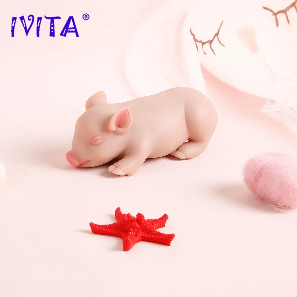 Ivita 14cm 100% silicone reborn dormindo porco boneca silicone macio arte realista mini leitão brinquedos para crianças bonecas de natal presente