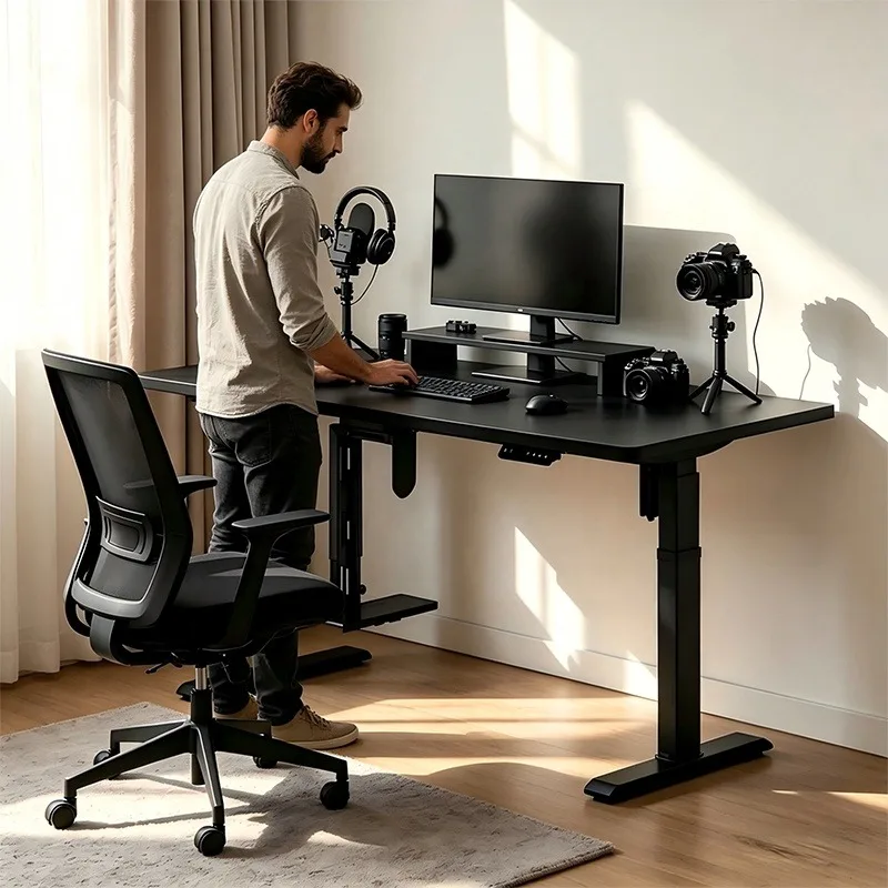 Ergonomic Height Adjustable Office Furniture, Electric Single Motor Lifting Computer Desk, Simple Standing Desktop Gaming Table