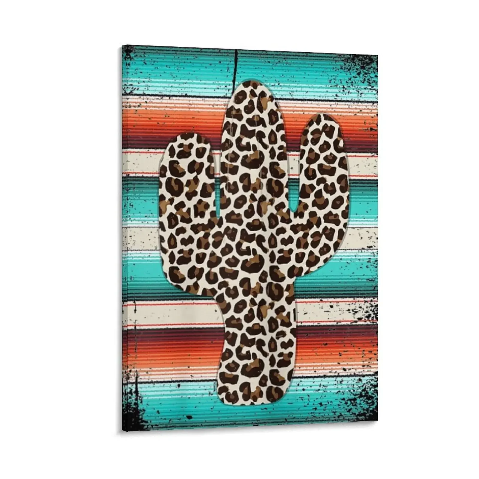 

Funny Leopard Cactus Serape Cactus print Turquoise Canvas Painting decorations for the room wall art room decorations for men