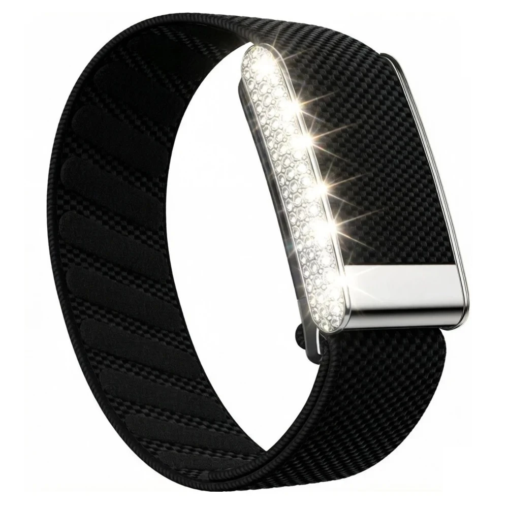 Picture 7: Diamond-Embedded Case for Whoop 5.0 Nylon Woven Elastic Strap Casual Wristband with Full-Diamond Bright Silver Metal U-Frame