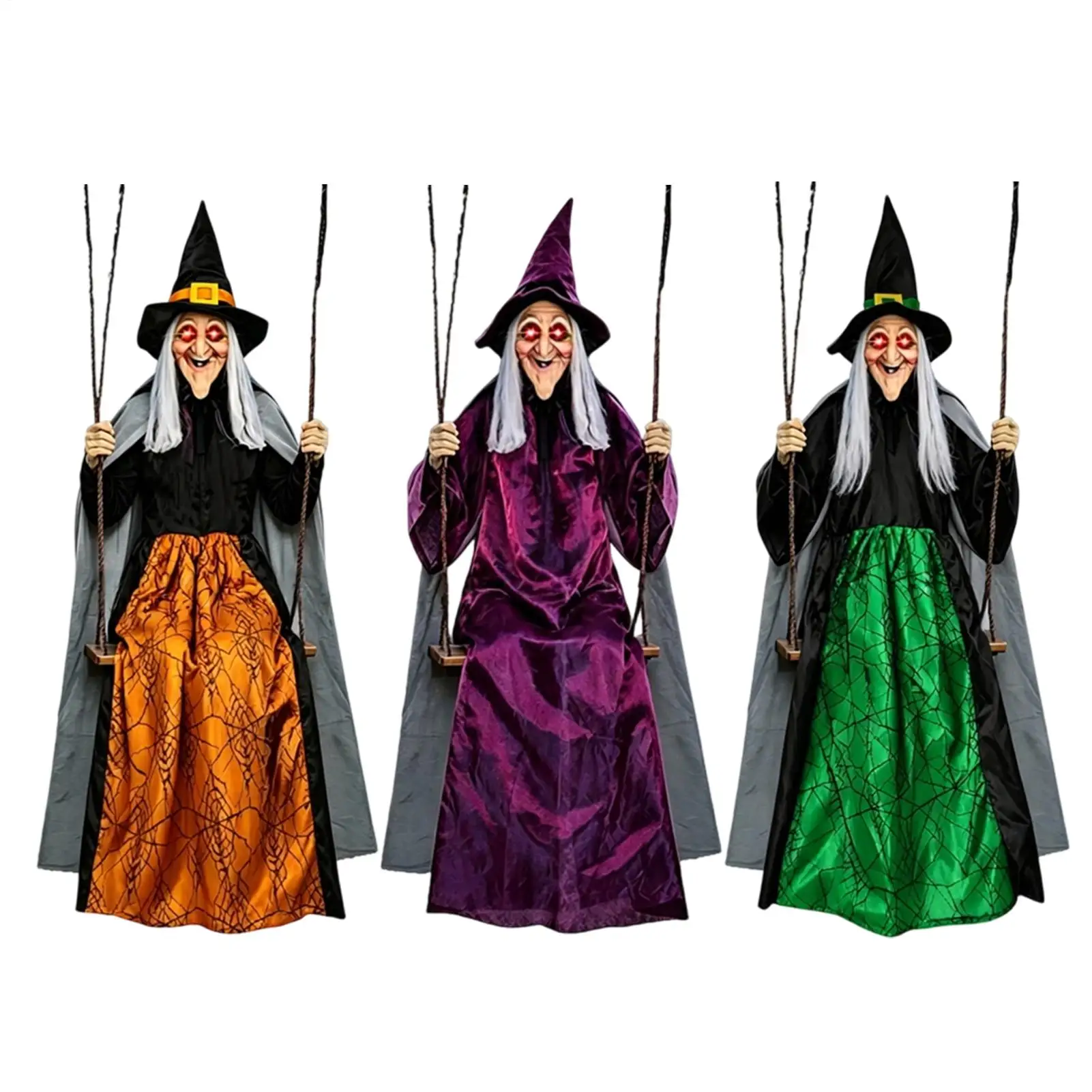 Halloween Swinging Witch 1.8m Life Size Outdoor Haunted House Props Life Size Witch on a Swing Outdoor Courtyard Decor