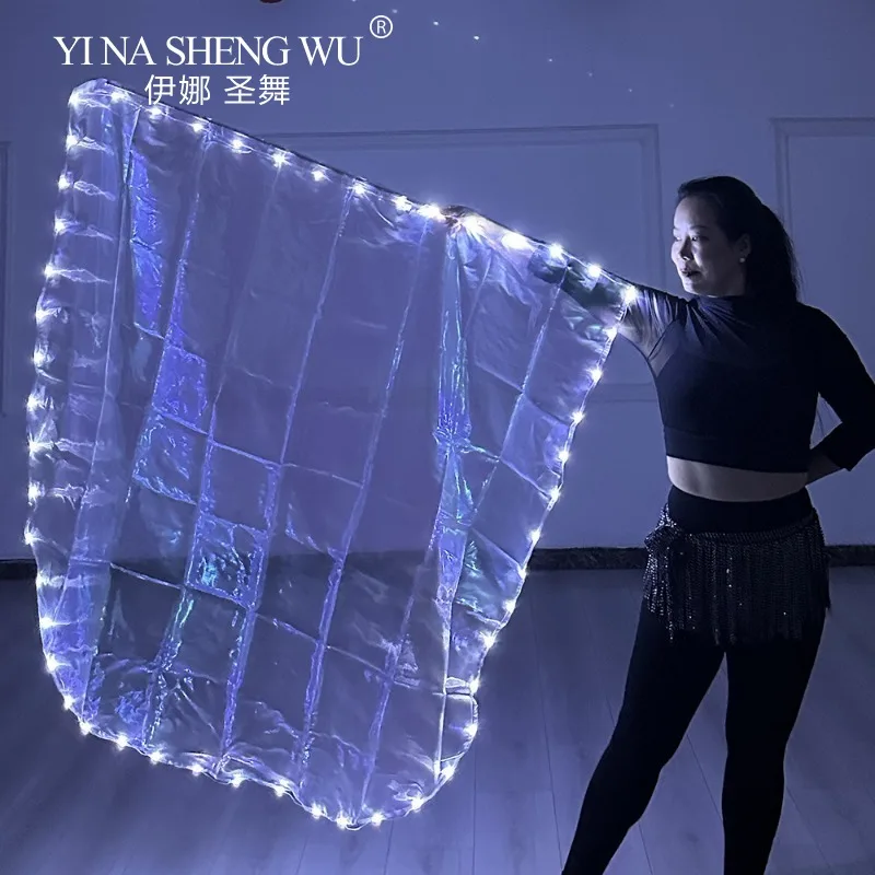 LED مضيئة الرقص العلم وعصا النسيج الأبيض مع التبديل أداء الدعائم الرقص الشرقي LED العلم ممارسة زي بالجملة #2