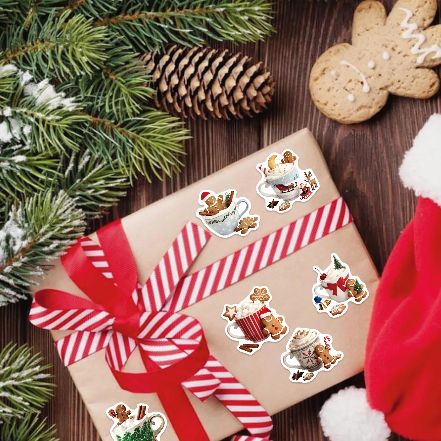 50PCS Christmas Coffee Gingerbread Man Graffiti Sticker Cartoon Cute Funny DIY Water Cup Stationery Box Luggage Laptop Decal Toy