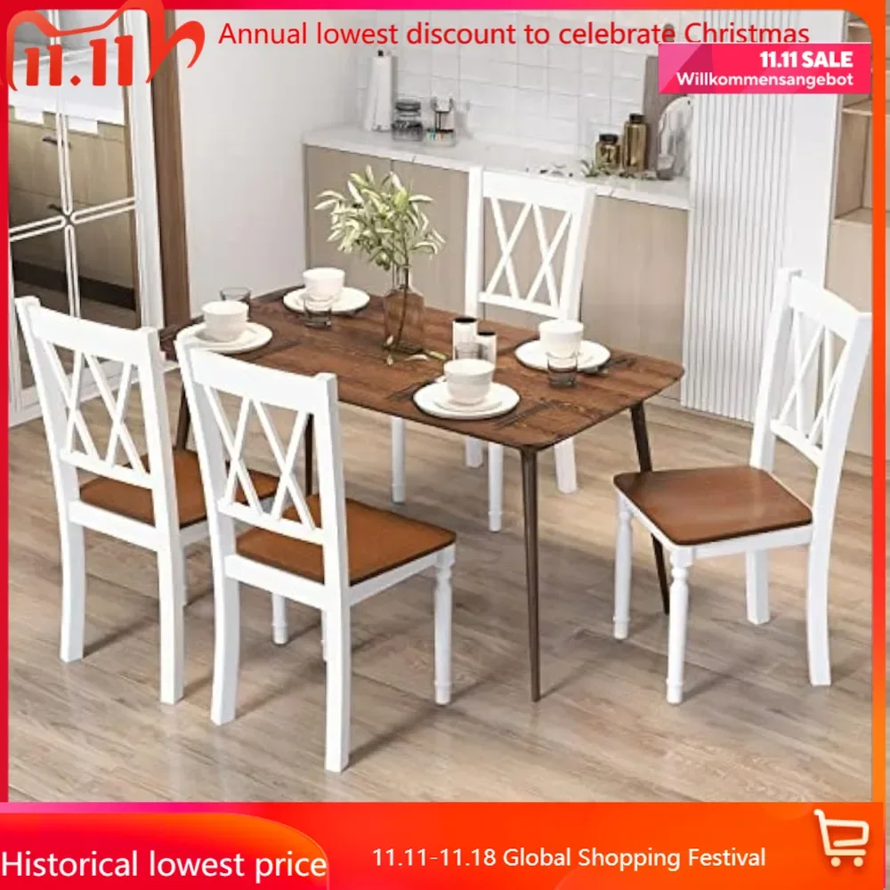 

Dining Room Chairs Set of 4 White - Wooden Farmhouse Kitchen Chairs with Rubber Wood Seat, Acacia Wood Legs, Max Load 36