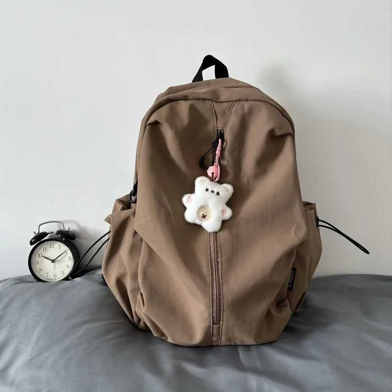 Large Capaci Pure Color Unisex Backpack Double Shoulder Bag School Bag Computer Bag Nylon Material Waterproof for Youth Stu...