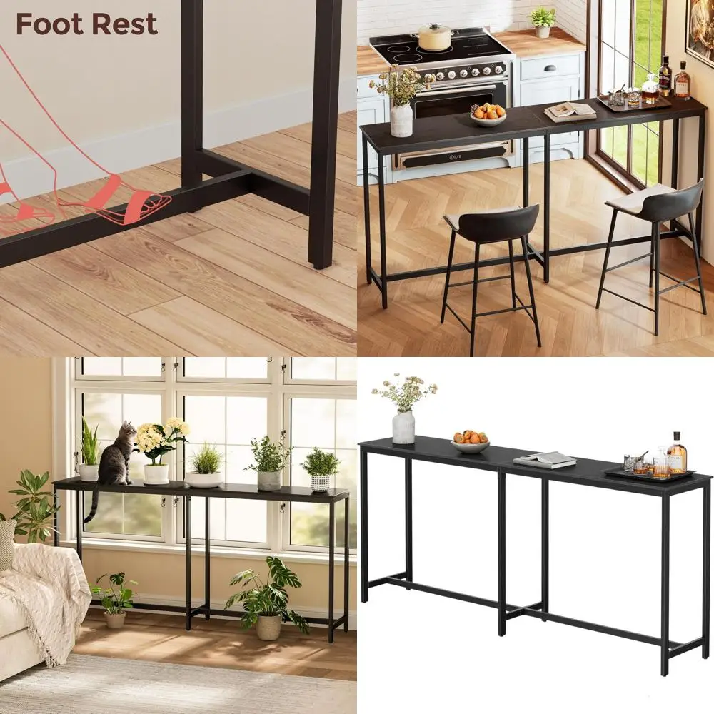 طاولة بار نحيفة بطول 71 بوصة، طاولة طعام عالية للمطبخ، مكتب حانة معدني أسود