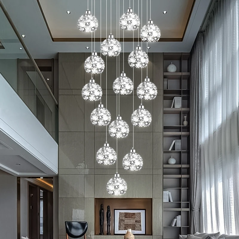 Stairs High Ceiling Led Pendant Light Led Nordic Staircase Chandelier Villa Hardware Ceiling Hanging Lamp Modern Flower Hardware