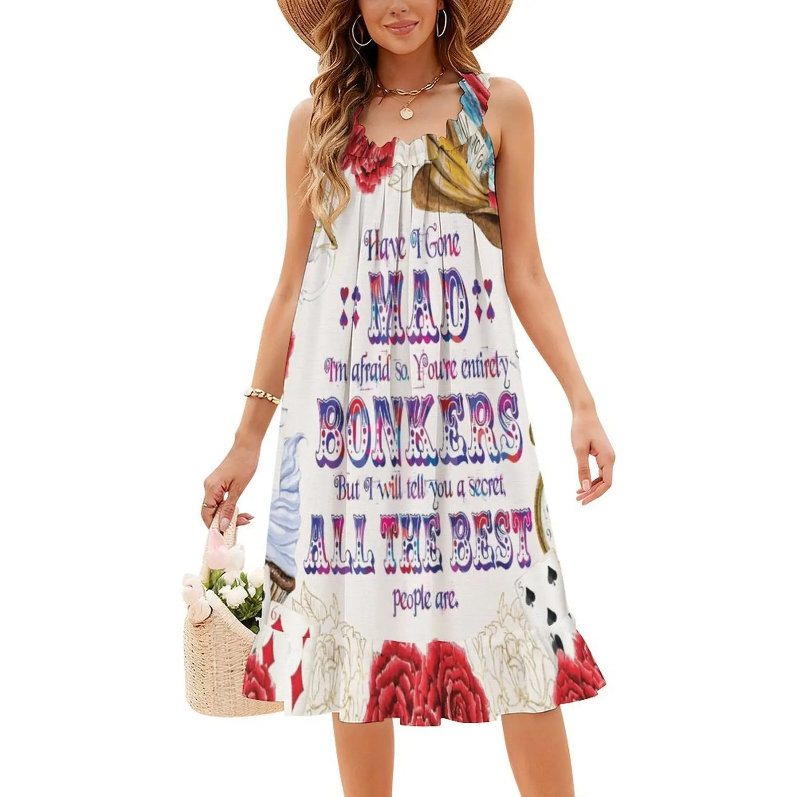 Alicja - Czy jestem szalona? Elegancka sukienka na przyjęcie dla kobiet, sukienka w kształcie litery A z opcjami krótkiego/długiego/bezrękawnika, Alicja w klasycznych książkach.