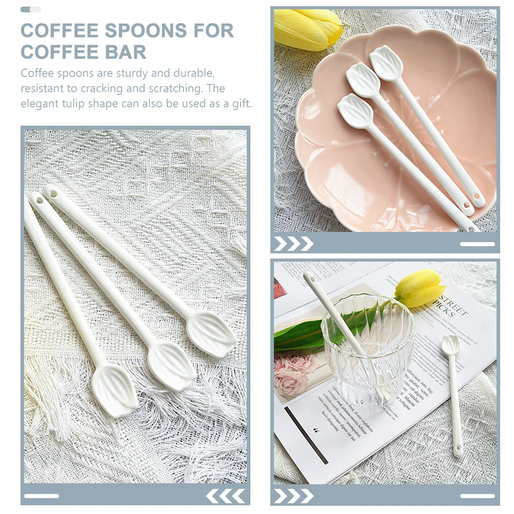 

2Pcs Ceramic Pattern Coffee Stirrer Small Soup Dessert Spoon Reusable Kitchen Tableware for Family Dining