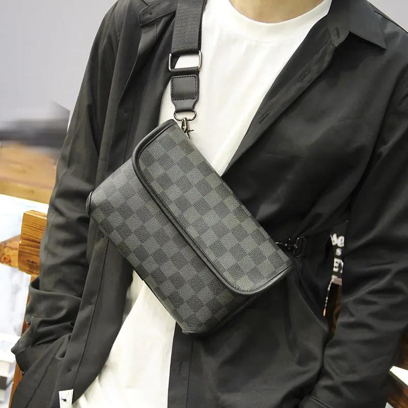 Fashion Plaid Men Crossbody Bags Vintage Leather Messenger Bag For Male Black Single Man Shoulder Bag Sling Backpack