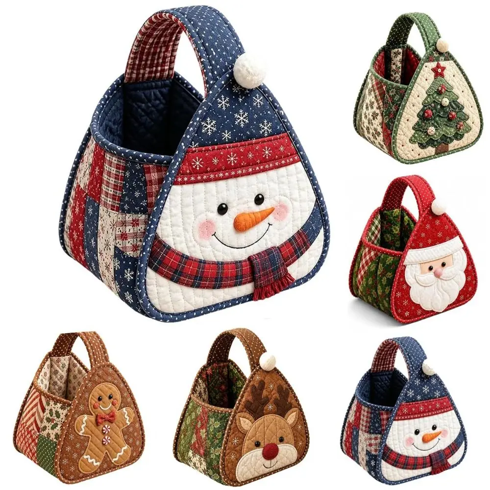 Semi-Finished Christmas Carry Basket Foldable Portable Quilted Carry Basket Padded Patchwork Handheld Fabric Craft Basket