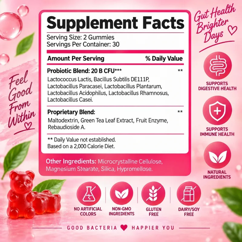 Probiotics + Prebiotic Gummies - Regular Bowel Movements, Supports Digestive and Intestinal Health,Improve Vitality and Immunity
