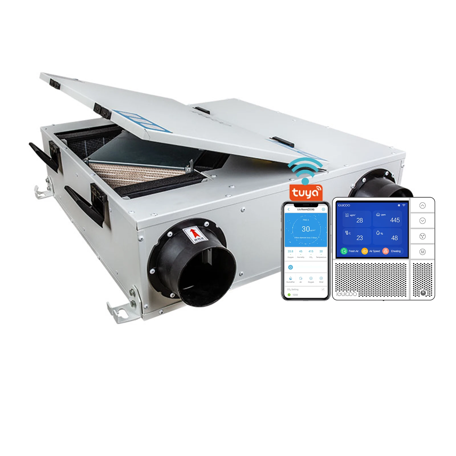 

WiFi Function Air Recuperator HRV Ventilation System Ceiling-Mounted For Light Commercial Projects For Staircase And Hall
