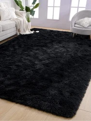 Preto pelúcia Shag área tapete para sala de estar, tapetes macios, tapetes de quarto interior, antiderrapantes, fofo, berçário, crianças, meninos, meninas