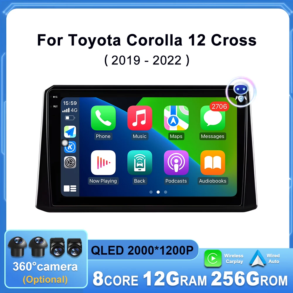 Head Unit GPS Navigation DSP Stereo Wireless Carplay Android For Toyota Corolla 12 Cross 2019 - 2022 Car Radio Multimedia Player