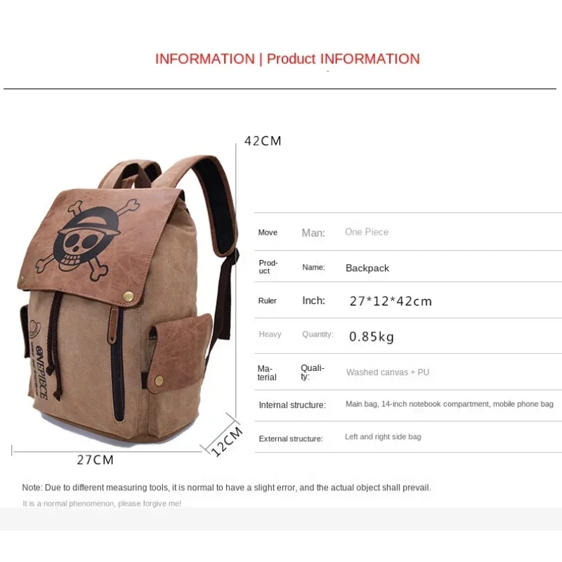 The New One Piece Anime Peripheral Backpack Shoulder Bag Primary and Secondary School Students Canvas School Bag Gifts