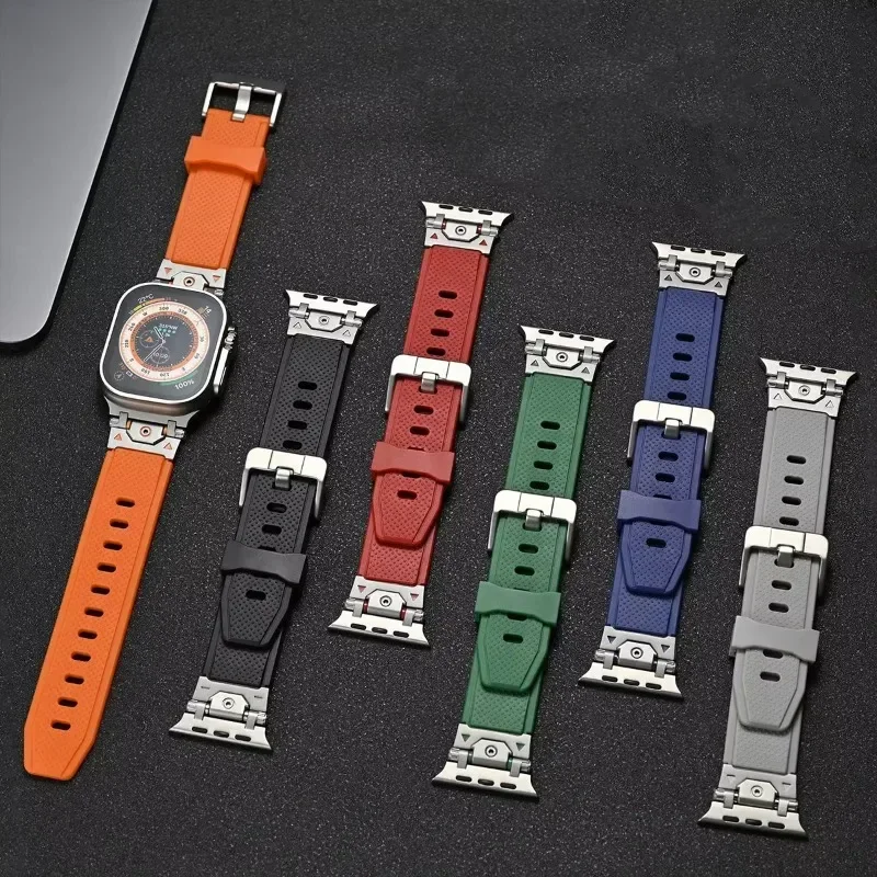 Silicone Band for Apple Watch Strap Ultra 2 49mm 46mm 45mm 44mm 42mm Sports Correas for apple IWatch Series 9 8 7 6 5 4 Bracelet
