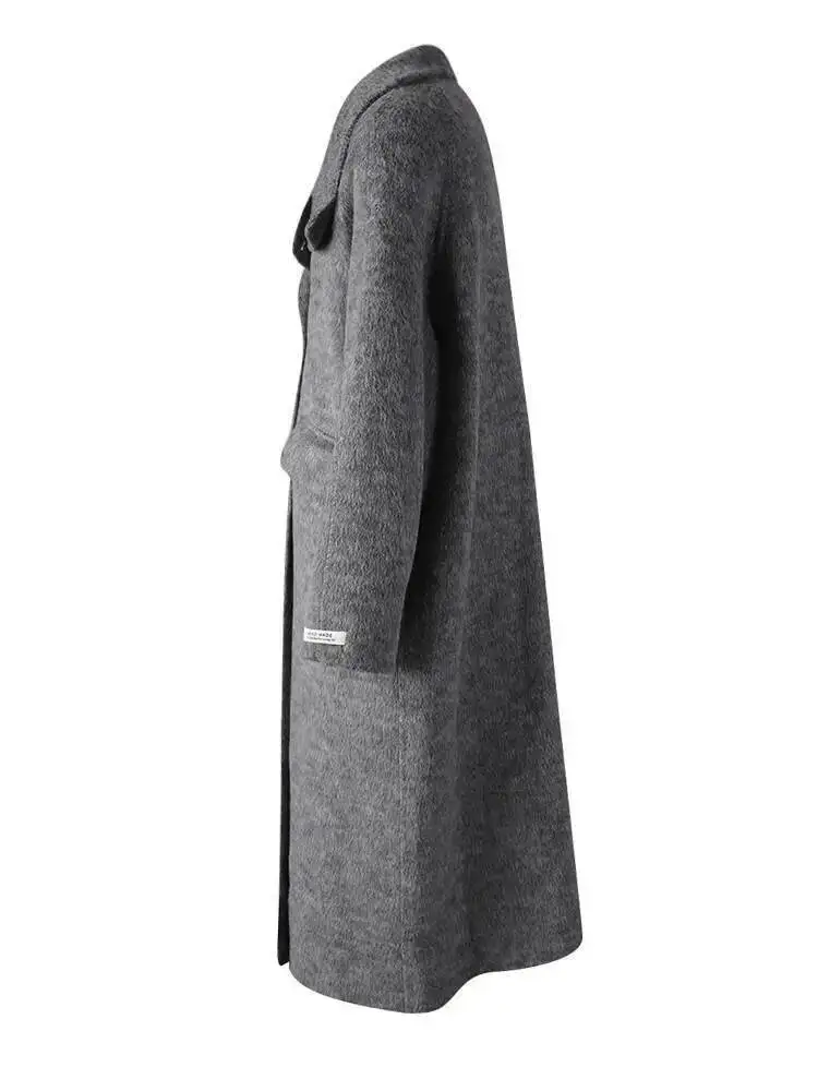 HUISONG 70% Wool Double Breasted Big Size Woolen Coat New Lapel Long Sleeve Women Jacket Fashion Tide Autumn Winter 2025 g481yt