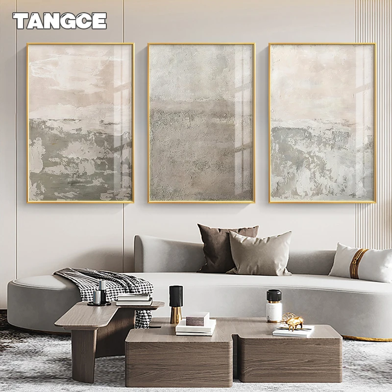 

Beige and Grey Canvas Paintings Abstract Watercolor Posters and Prints Modern Minimalist Wall Art Pictures for Living Room Decor