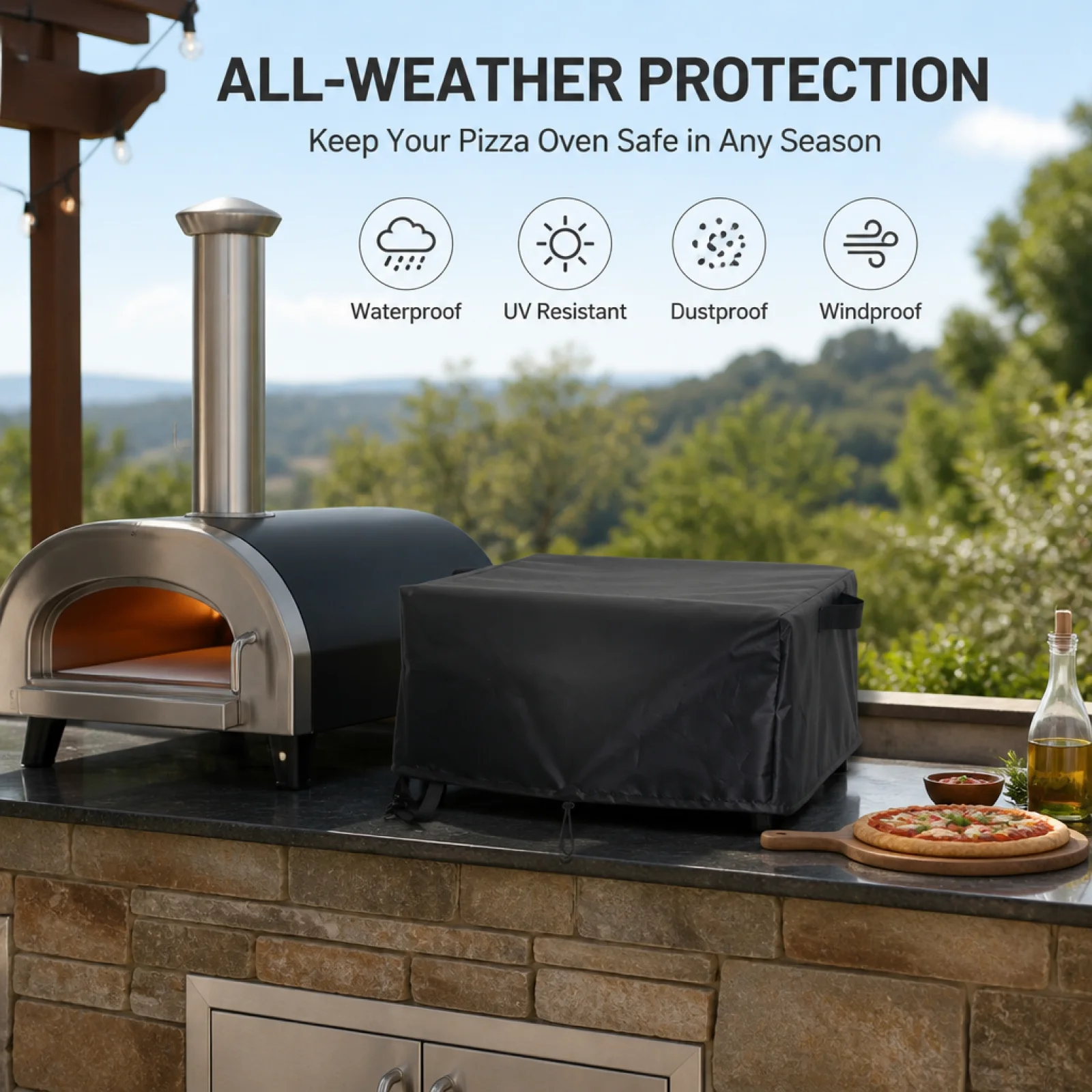 Pizza Oven Cover with Straps Waterproof Pizza Oven Cover with Drawstrings Windproof for Backyard, Patio, Deck