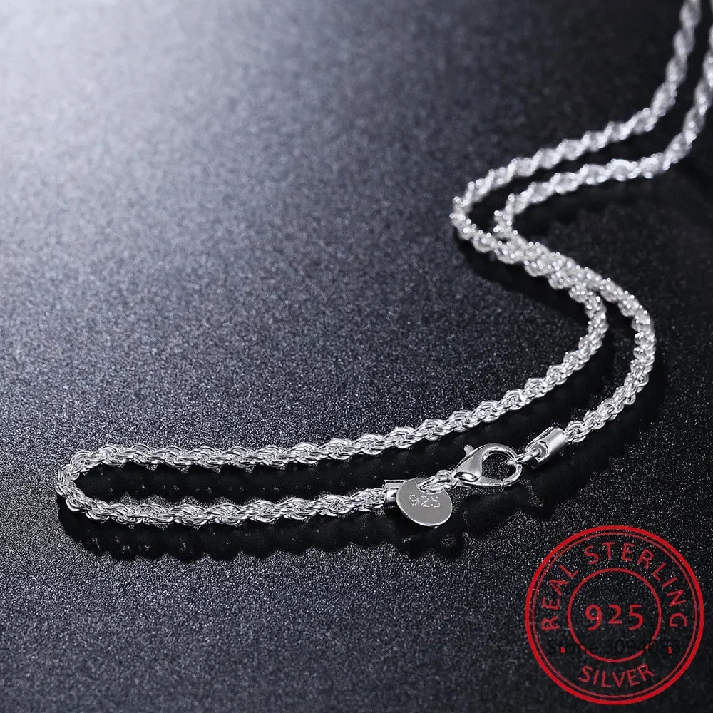 2/3/4 مللي متر 16-24 بوصة حبل سلسلة قلادة للرجال النساء موضة الشرير هدايا حفلات الزفاف 925 فضة مجوهرات #5