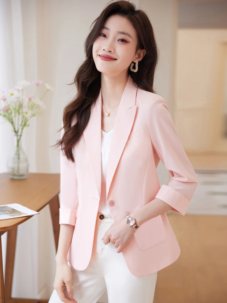 

Розовая короткая приталенная женская рубашка с коротким рукавом на семи пуговицах, из полиэстера, однотонная, в повседневном стиле, новинка весна-лето