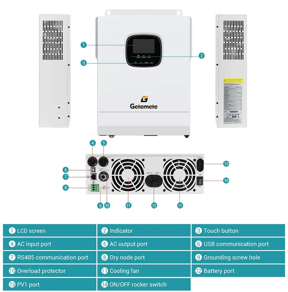 Imagem -05 - Gtmt Syp Inversor Híbrido Solar Onda Senoidal Pura Inversor Off-grid Mppt Corrente de Carga 100a 5000w 48v 120v ac Entrada Máxima pv 500vdc