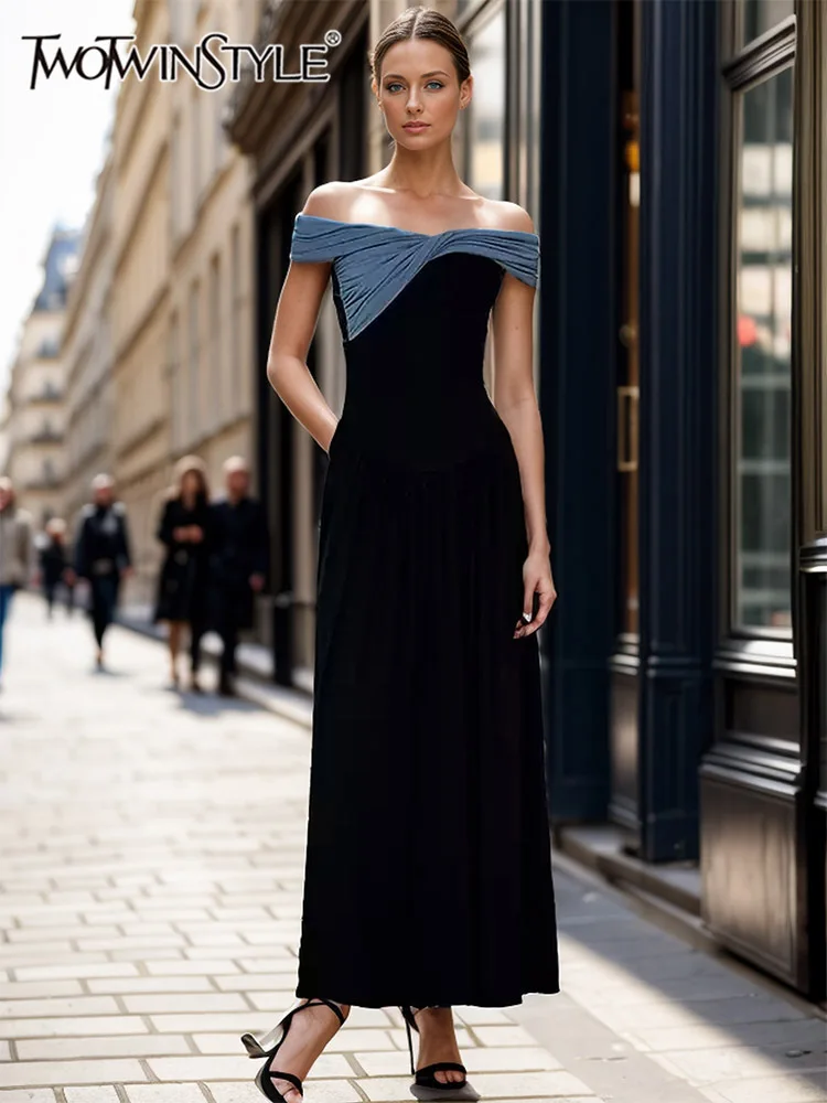 

Женское платье с открытыми плечами TWOTWINSTYLE, разноцветное платье с воротником-лодочкой и рукавами-фонариками,