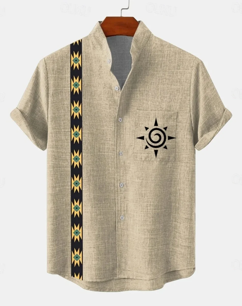 

New men's fashionable and simple linen short-sleeved shirt, comfortable fabric and best-selling style, artistic printed shirt