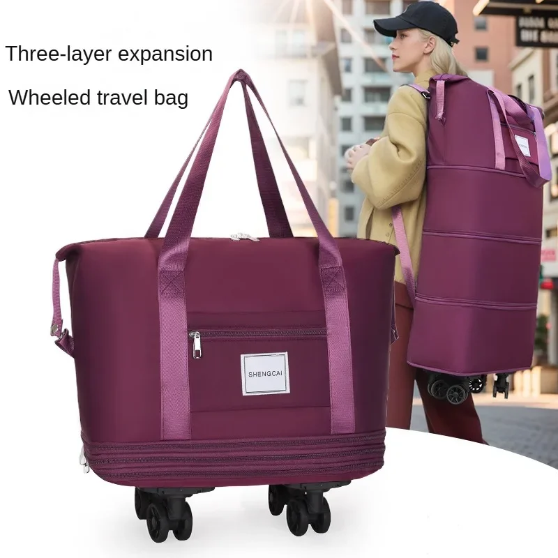 Sac de voyage, sac à dos de rangement de roue universel de démontage de grande capacité, sac polochon portable multicouche vérifié avec roue