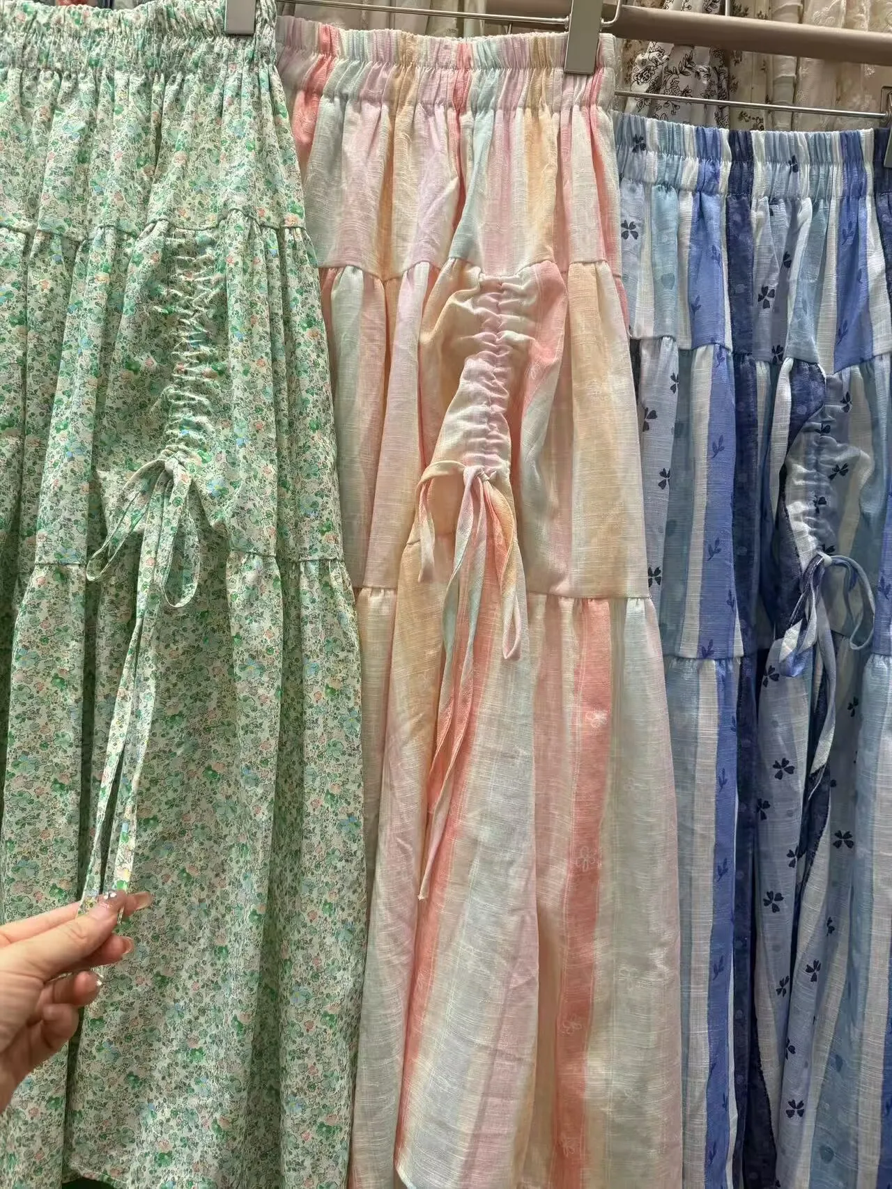 Green Color Spring Summer Girl Women  Vintage Cotton Midi Skirt Mori Girl Lolita Korean Sweet Goblincore Long Skirt