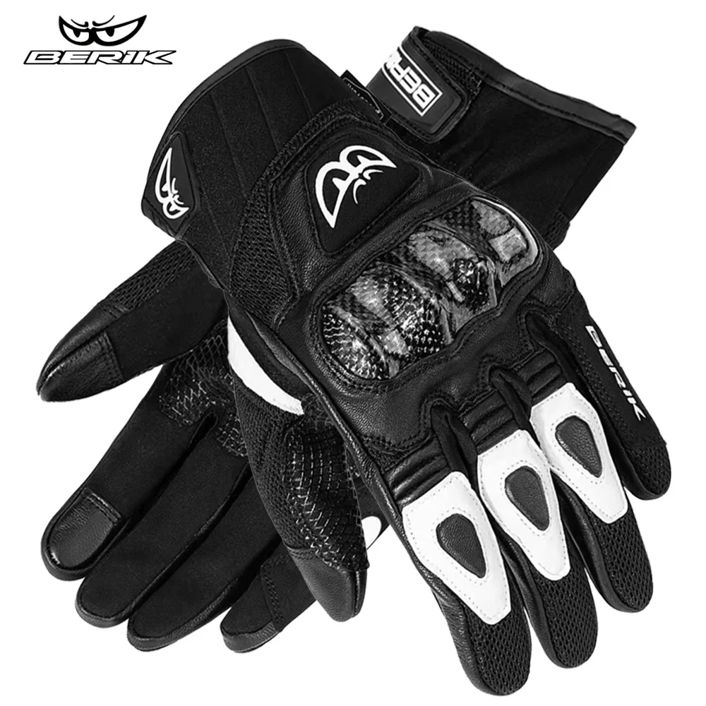 Летние Мотоциклетные Перчатки BERIK унисекс из козьей кожи, дышащие нескользящие перчатки для сенсорного экрана, защитное снаряжение для мотокросса