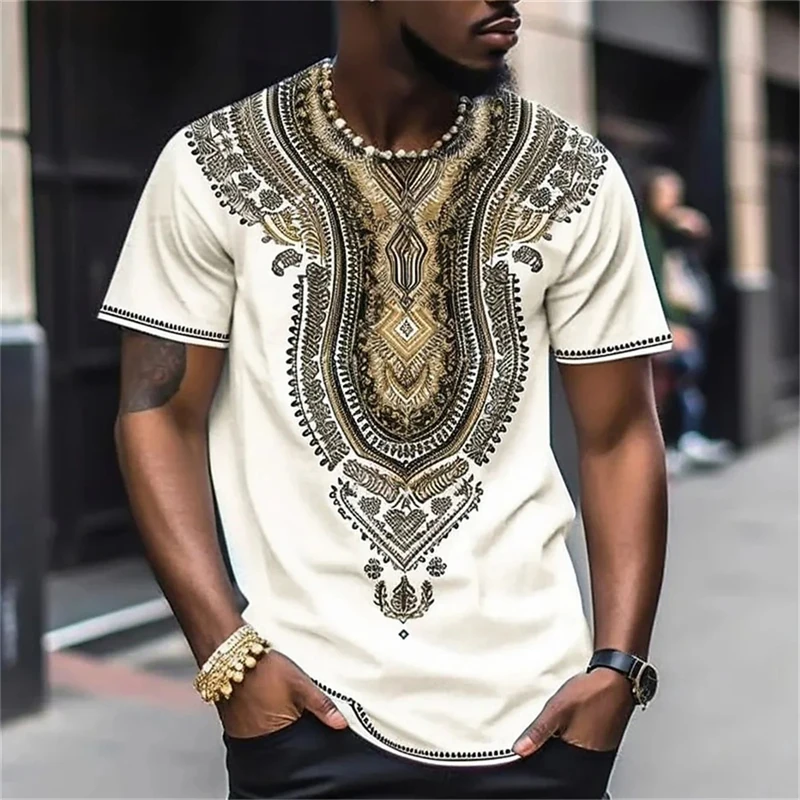 

African Clothes For Men Dashiki T Shirts Traditional Wear Clothing Round Neck Casual Retro Streetwear Vintage Ethnic Style Tops