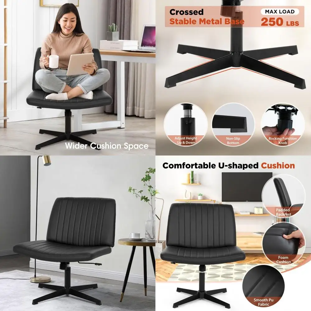 

Эргономичное офисное кресло без подлокотников с регулировкой положения и широким сиденьем для дома и работы, черное