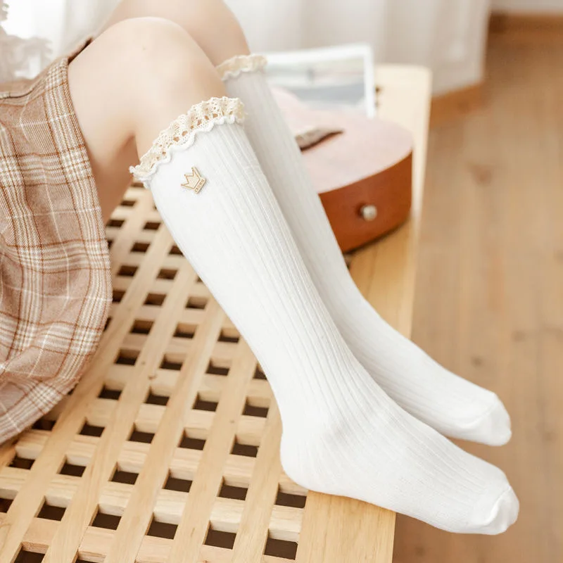 

Princess Girl Lace Ruffle Long Stockings 3-12year Kids Over Knee Socks Autmun Childre Kintted High Tube Sock Thick Cotton Socks