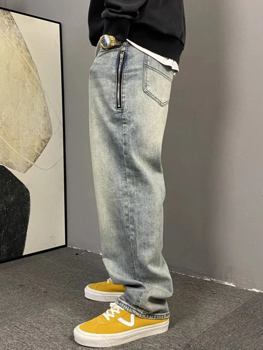 

Loose Straight Leg Men's Jeans Retro Sle Spring Autumn plus Size Casual Vintage Denim Pants Trendy Wide Leg Long Trousers