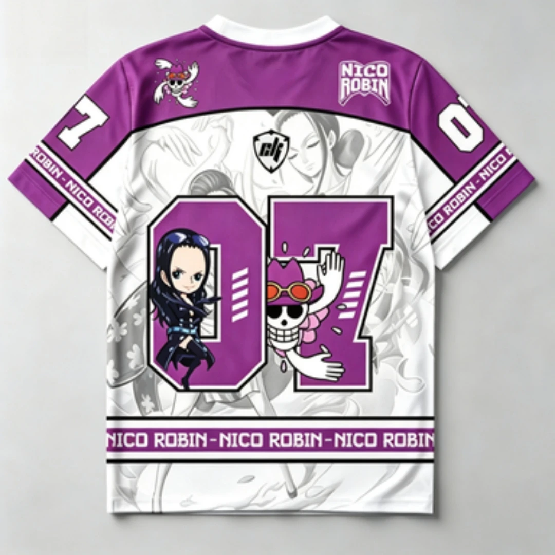 One Piece Nicole Robin Purple and White Contrast V-neck Breathable Mesh Q-Edition Robin Number 07 Printed Sports Jersey