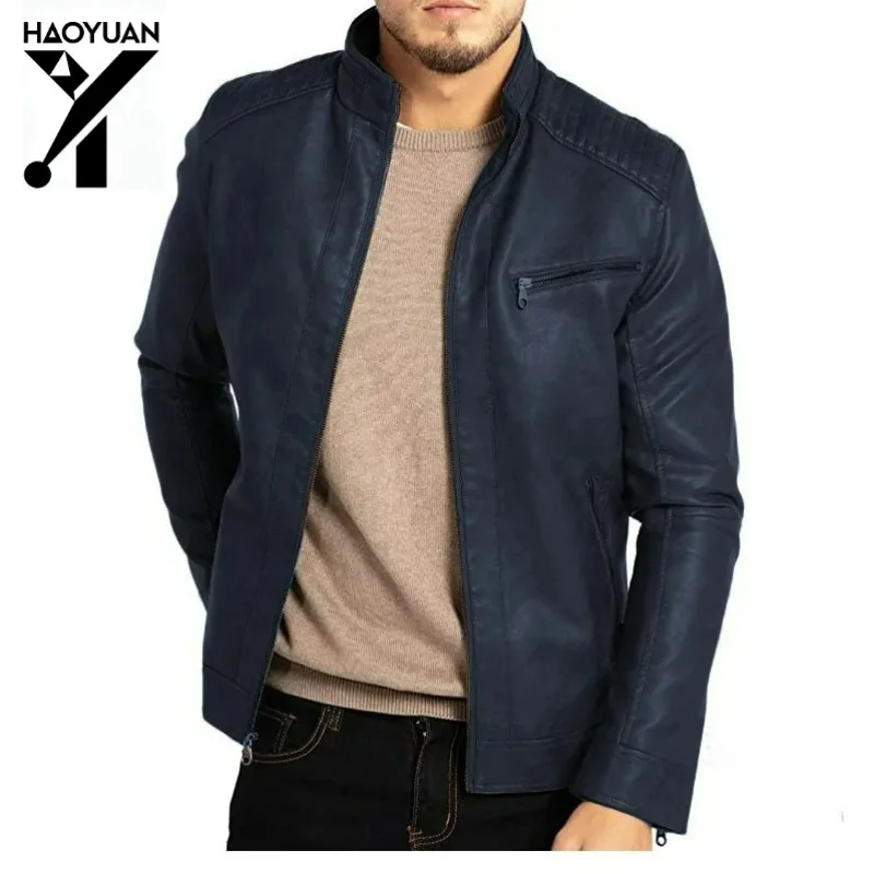 Men's Slim Fit Leather Jacket Fashionable Casual Handsome Outdoor Cycling Hiking Tourism Camping Daily Men's Workwear Jacket