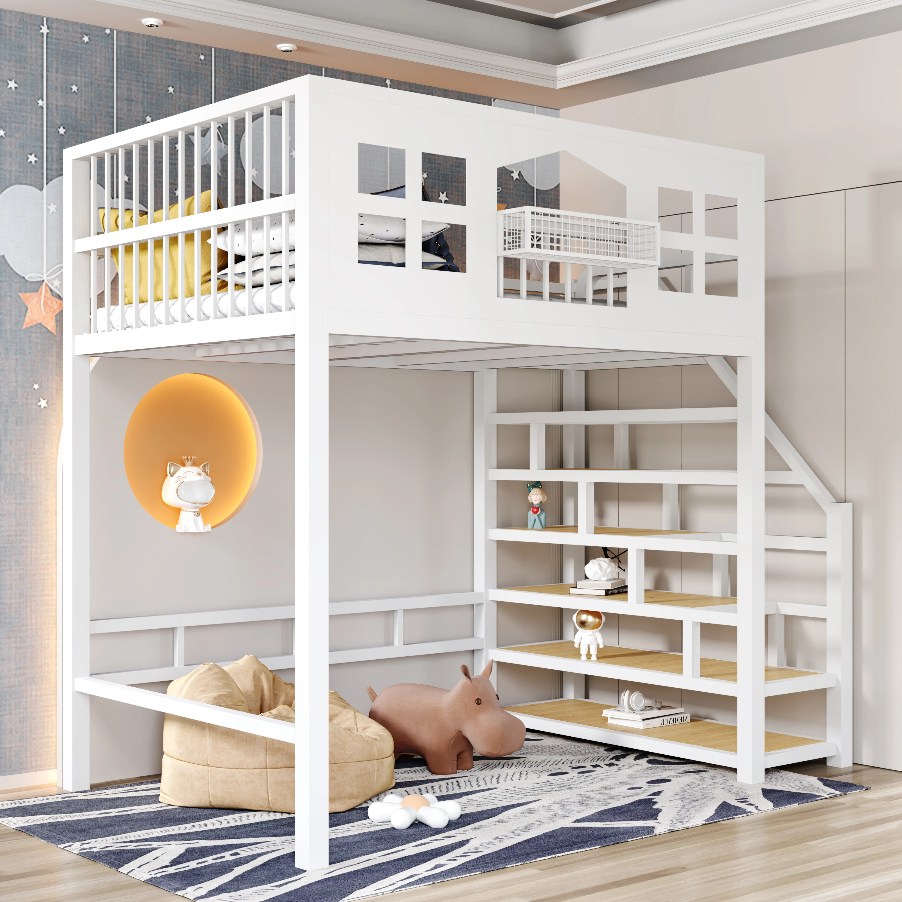 Domestic bunk beds, attic wrought iron beds, high and low beds, iron frames, sheets, upper shelves, beds, bed tables,